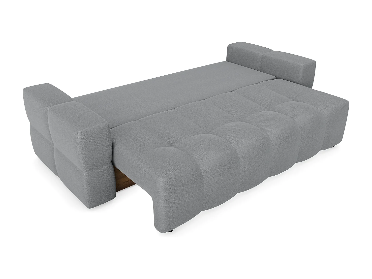 Canapé convertible coffre noyer 4 places GABRIEL en tissu tramé gris béton