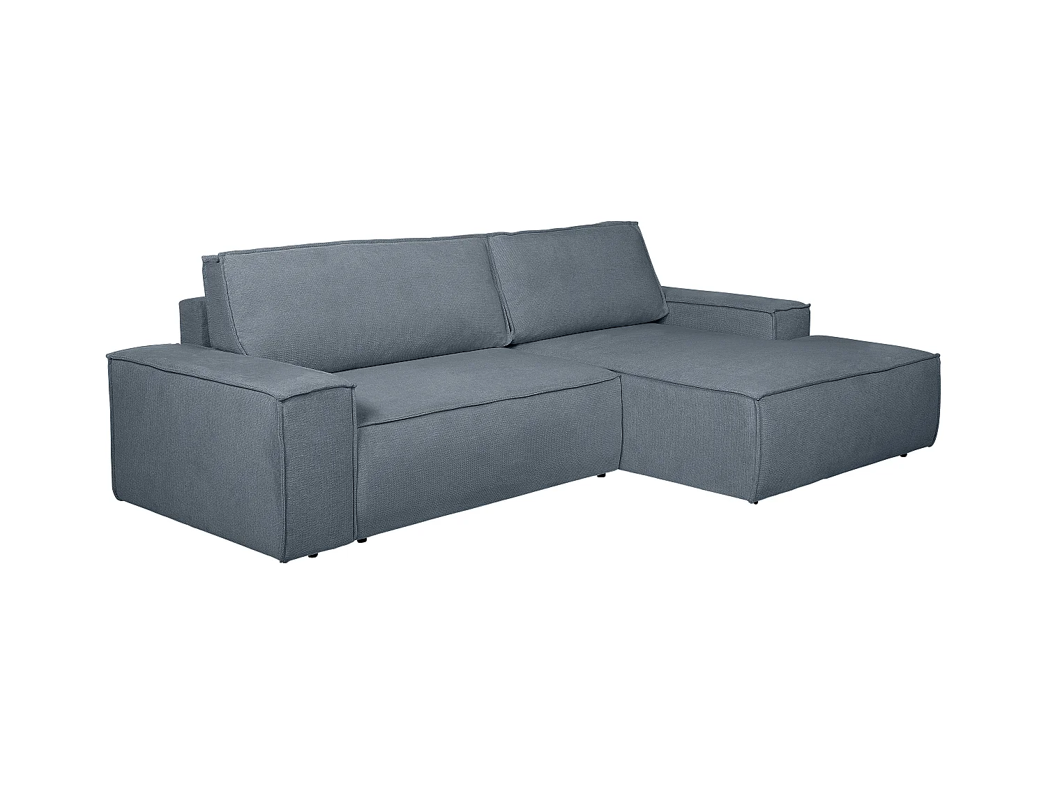 Canapé d'angle droit convertible en tissu texturé bleu AMELIA