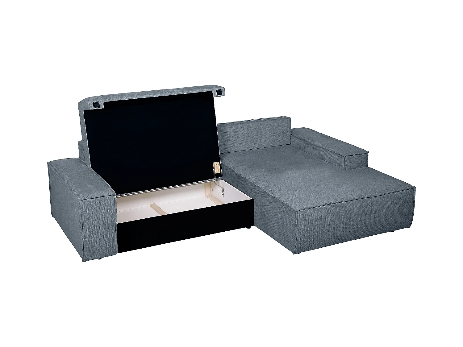 Canapé d'angle droit convertible en tissu texturé bleu AMELIA