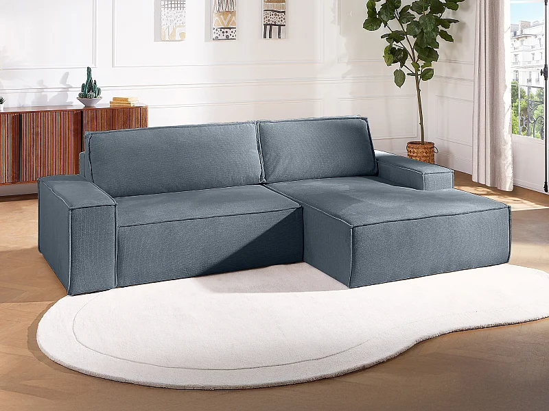 Divano letto in Tessuto testurizzato Blu - Angolo a destra - AMELIA