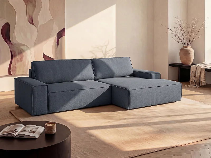 Ecksofa mit Schlaffunktion - Ecke rechts - Strukturstoff - Blau - AMELIA