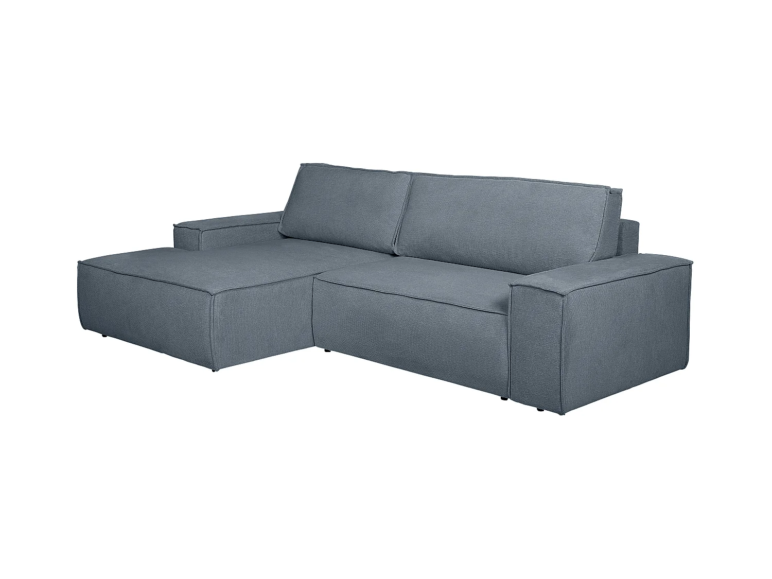 Kanapa narożna lewostronna rozkładana z niebieską teksturowaną tapicerką - AMELIA