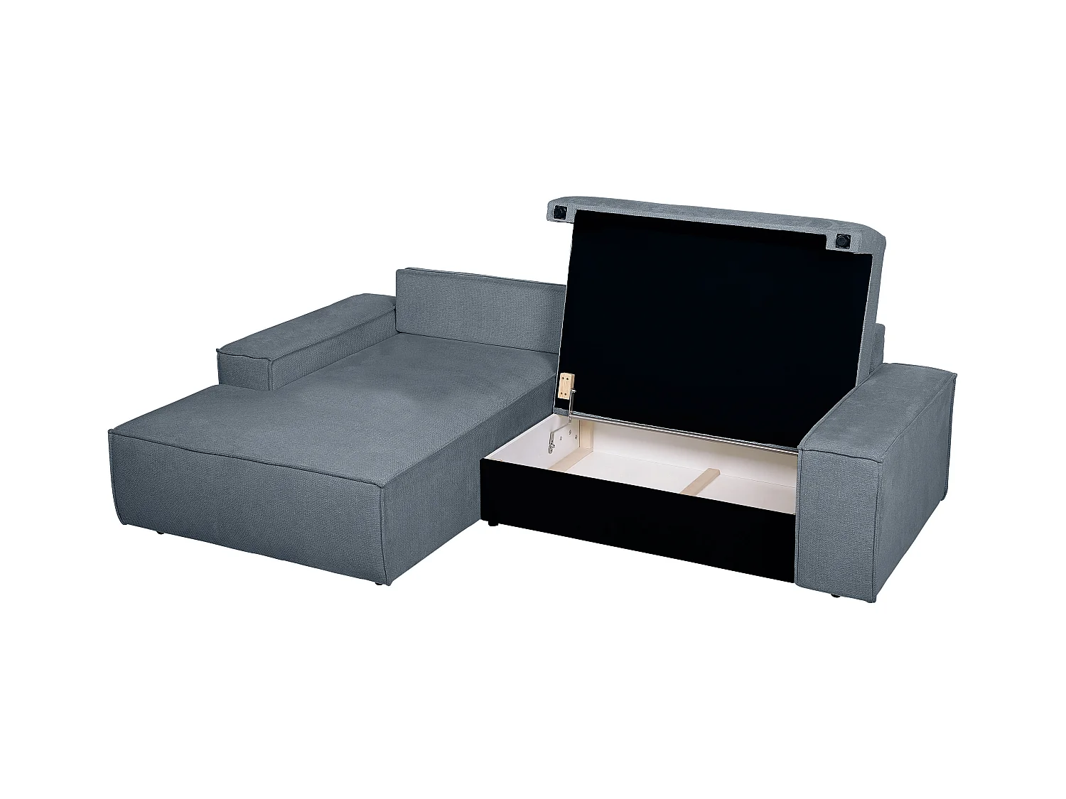 Kanapa narożna lewostronna rozkładana z niebieską teksturowaną tapicerką - AMELIA