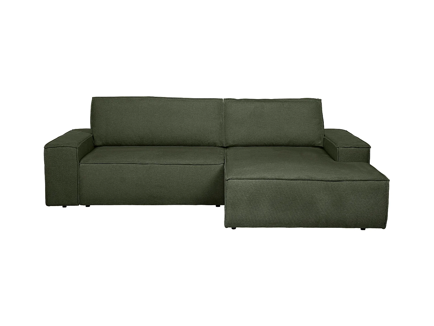 Hoekslaapbank met hoek rechts van groene stof met textuur AMELIA