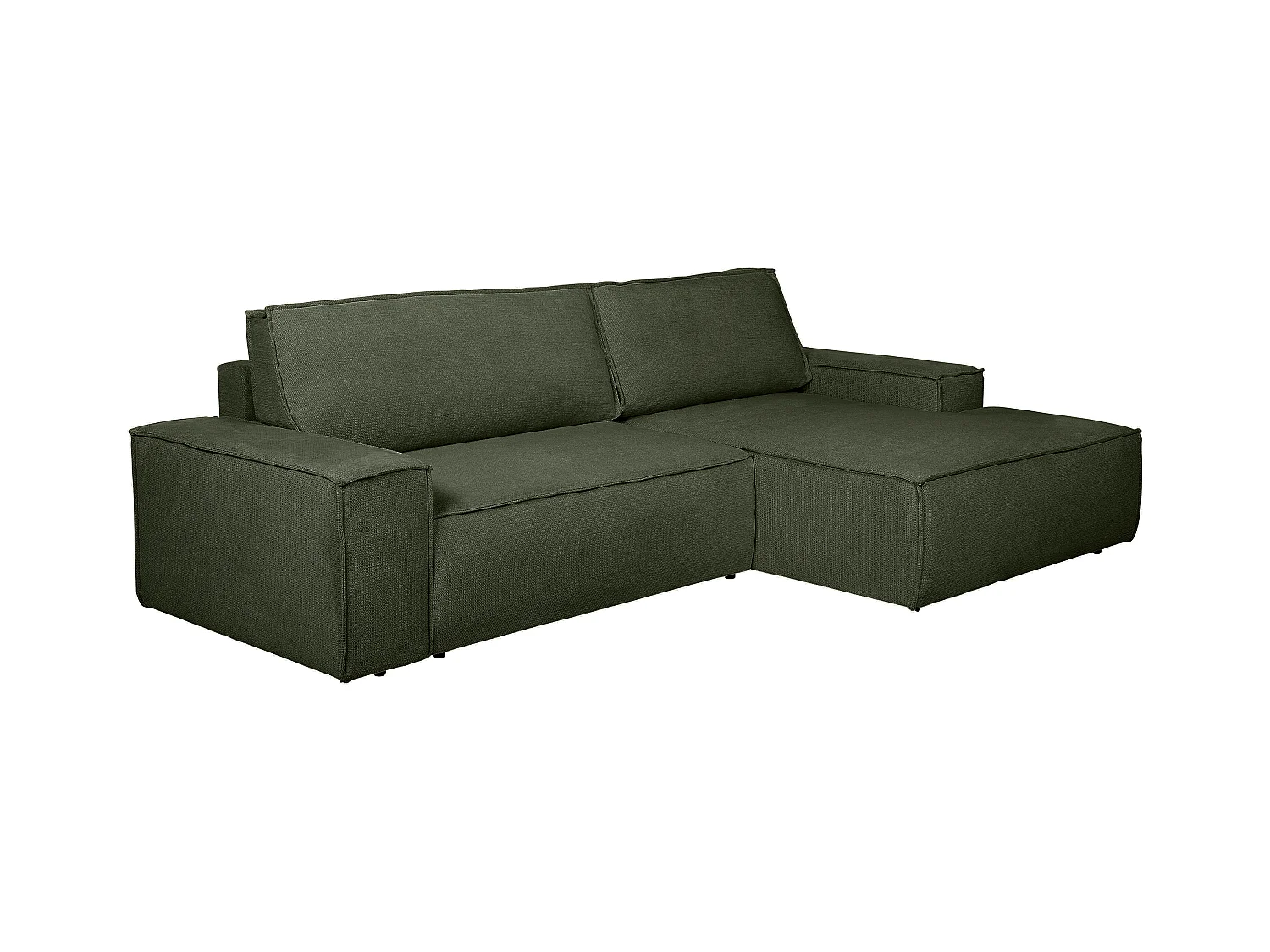 Hoekslaapbank met hoek rechts van groene stof met textuur AMELIA