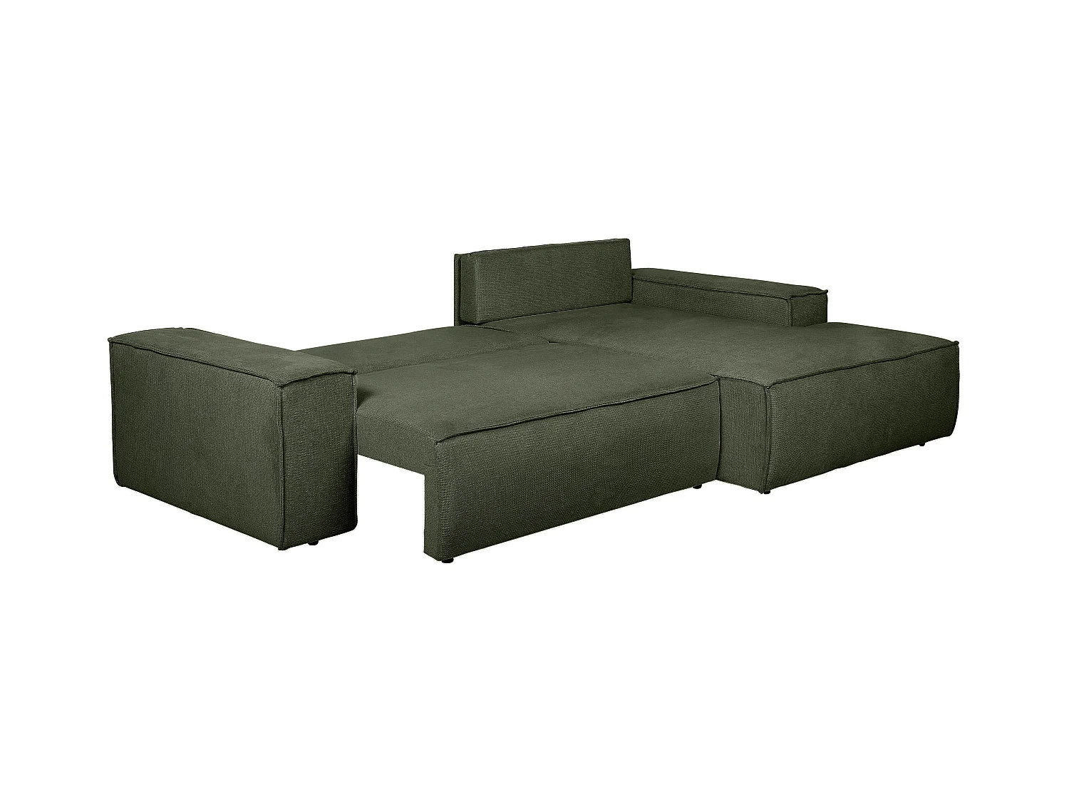 Hoekslaapbank met hoek rechts van groene stof met textuur AMELIA