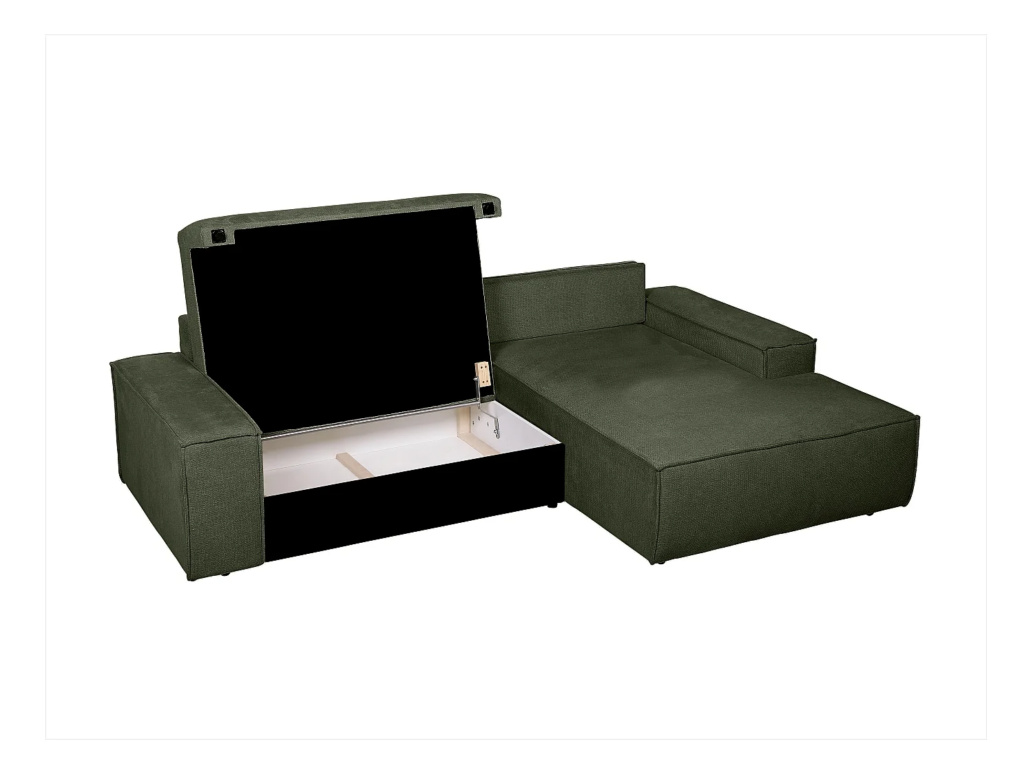 Hoekslaapbank met hoek rechts van groene stof met textuur AMELIA