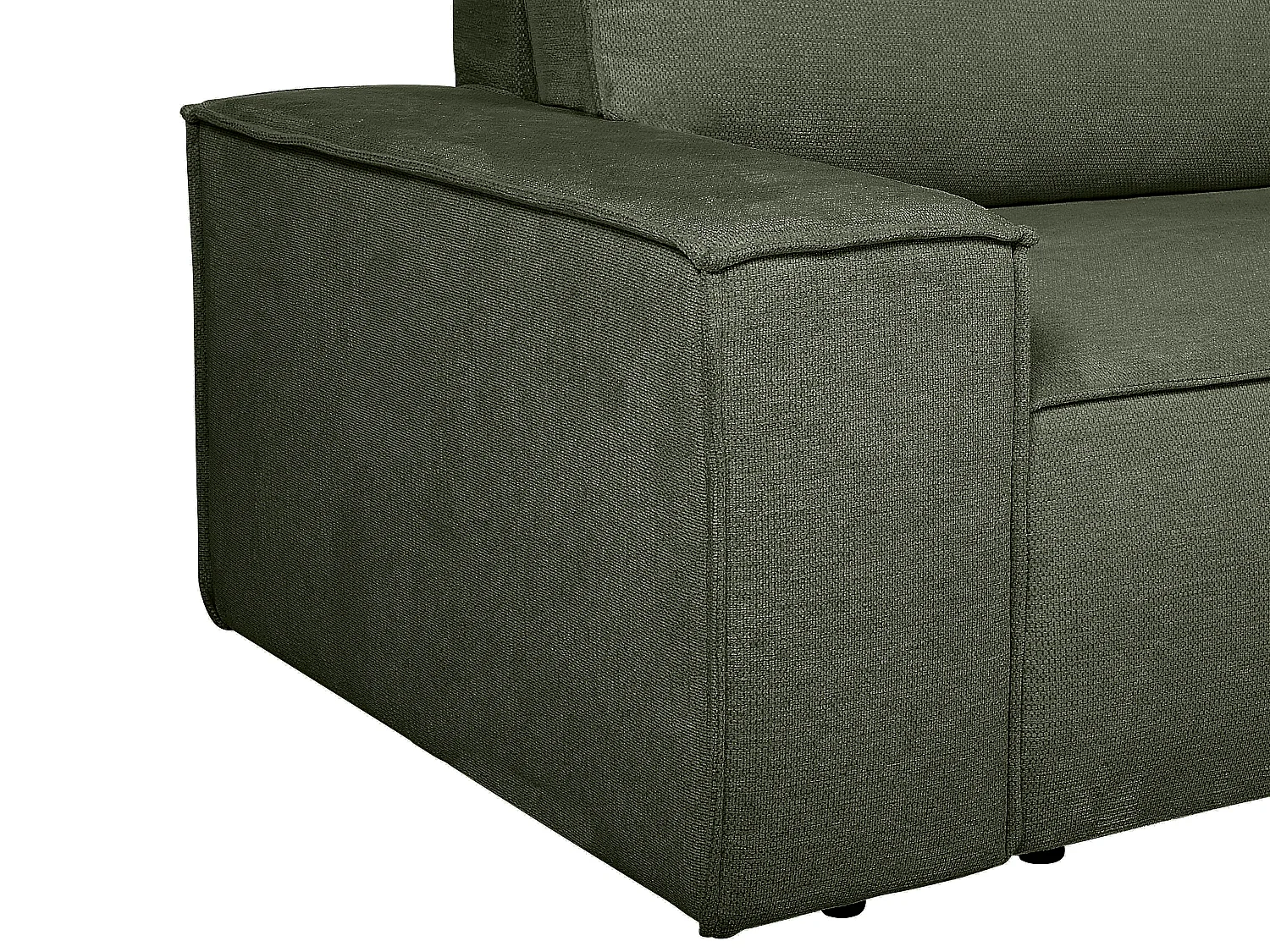 Hoekslaapbank met hoek rechts van groene stof met textuur AMELIA