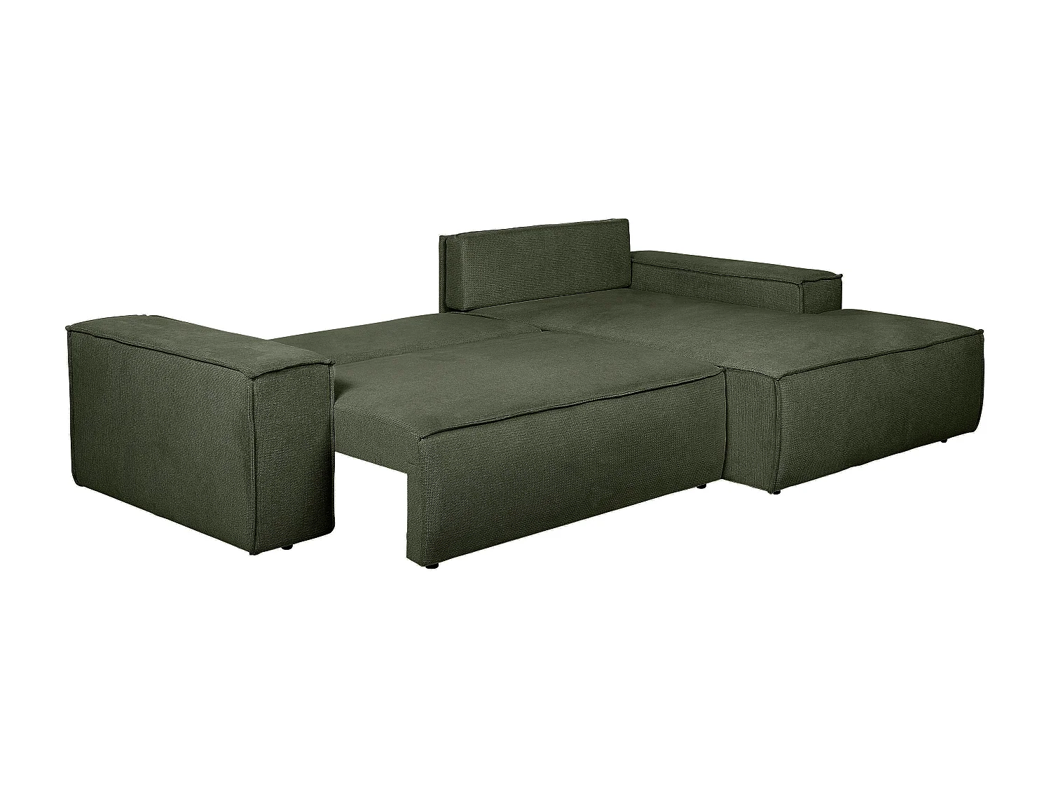 Hoekslaapbank met hoek rechts van groene stof met textuur AMELIA