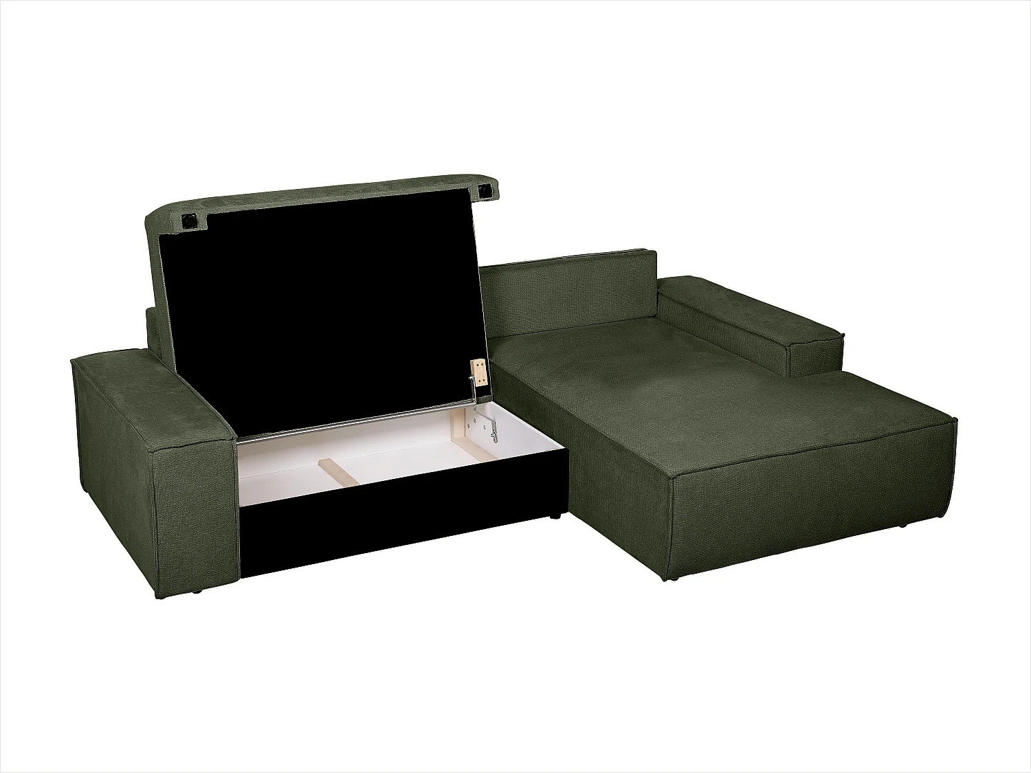 Hoekslaapbank met hoek rechts van groene stof met textuur AMELIA
