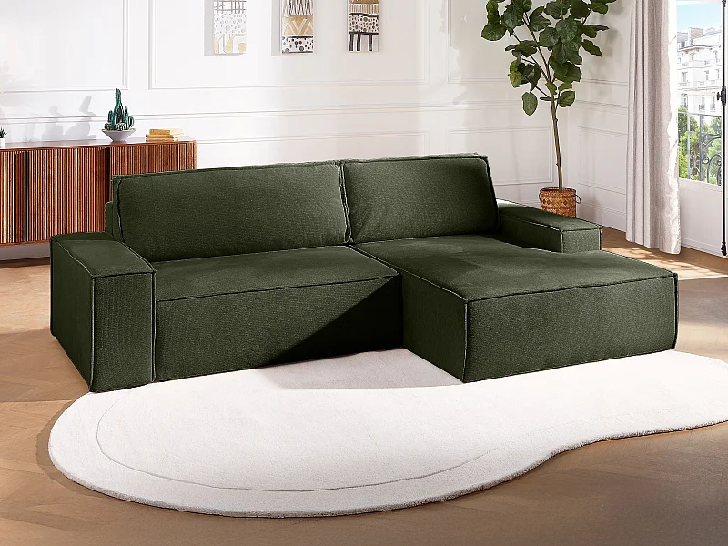 Divano letto in Tessuto testurizzato Verde - Angolo a destra - AMELIA