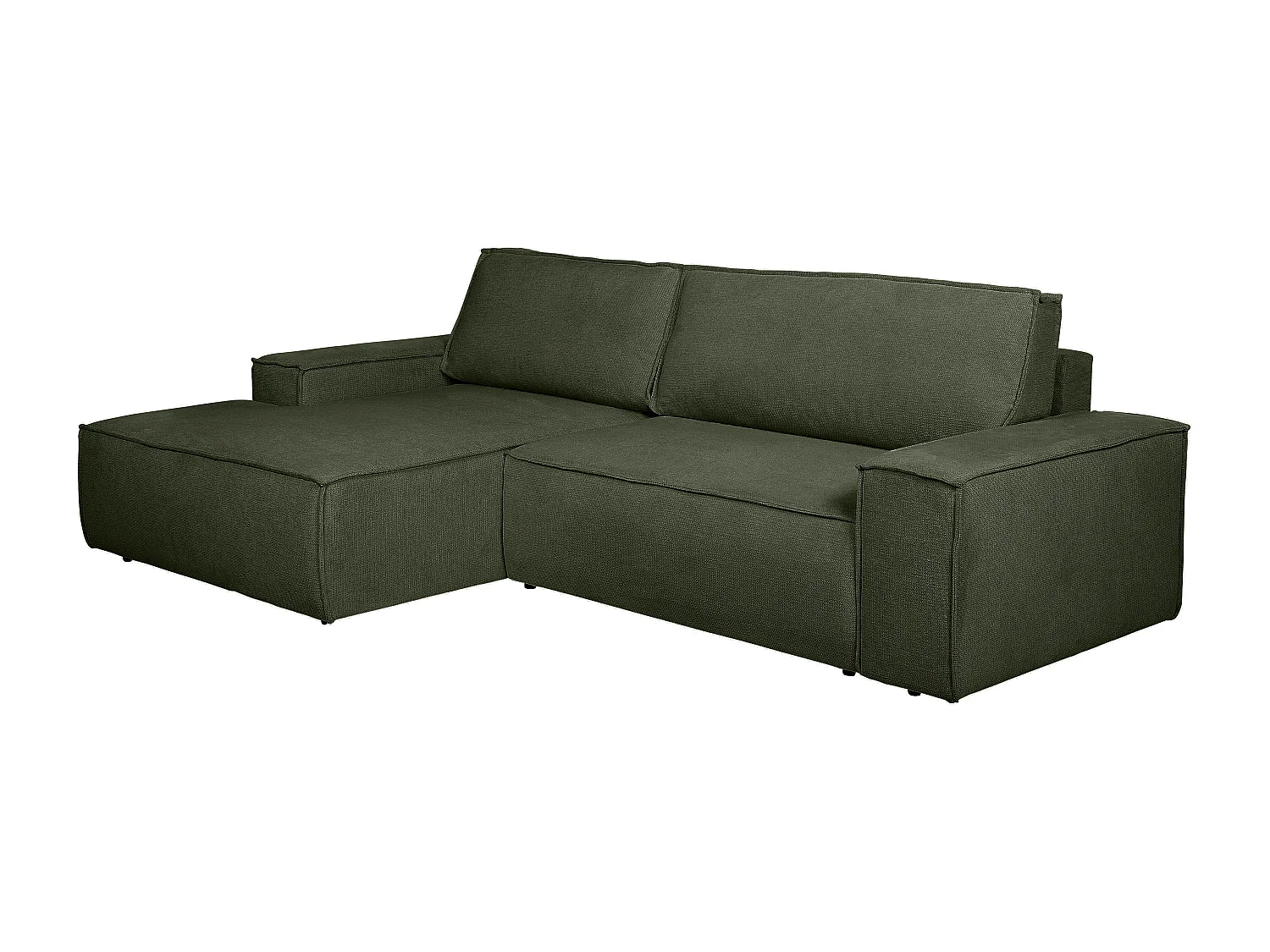 Sofá cama rinconera izquierda de tela texturizada verde AMELIA