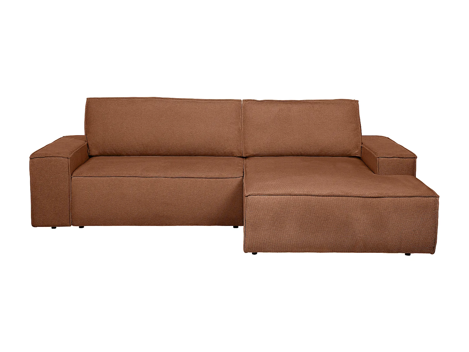 Sofá cama rinconera derecha de tela texturizada terracota AMELIA