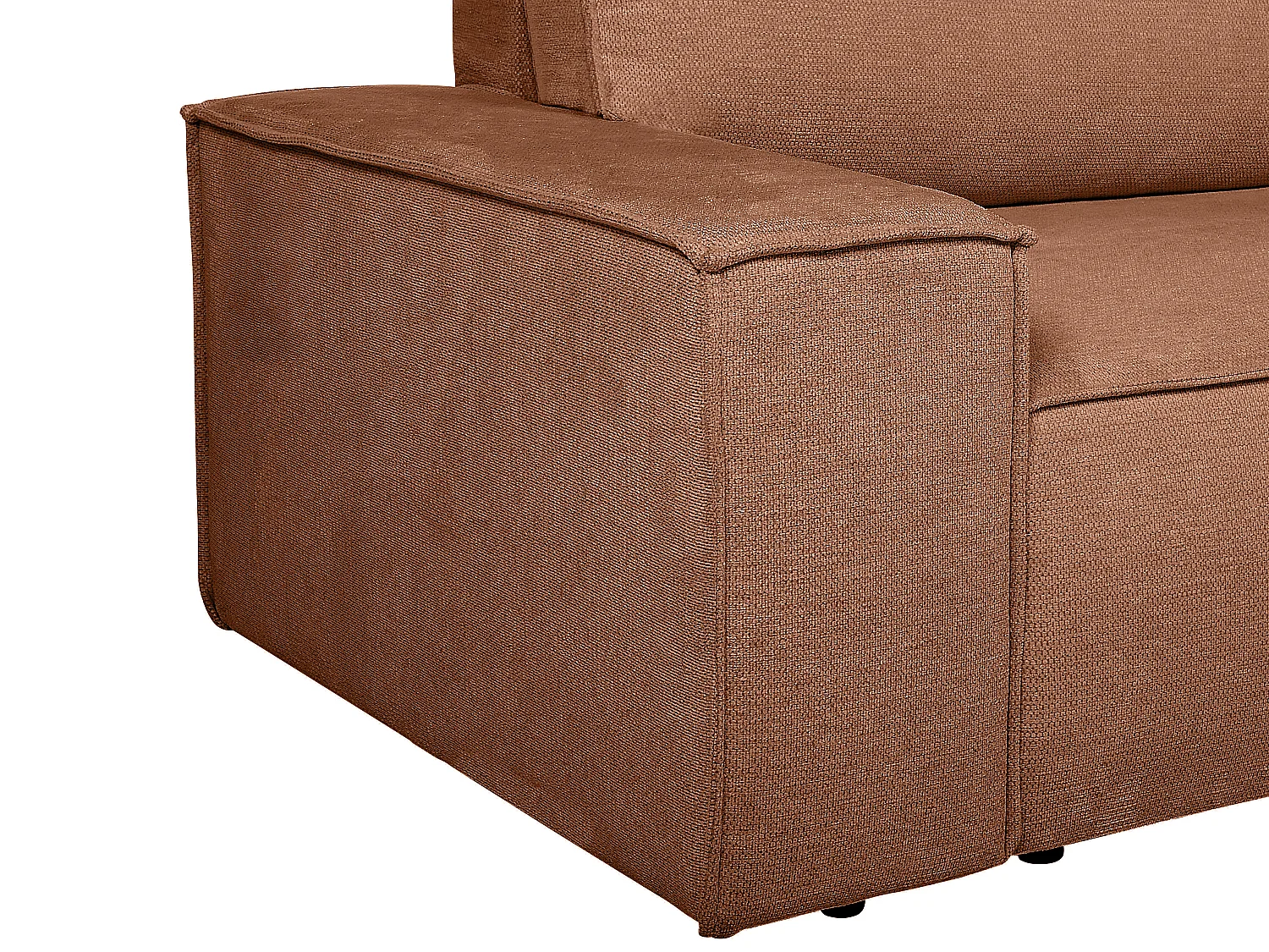 Sofá cama rinconera derecha de tela texturizada terracota AMELIA