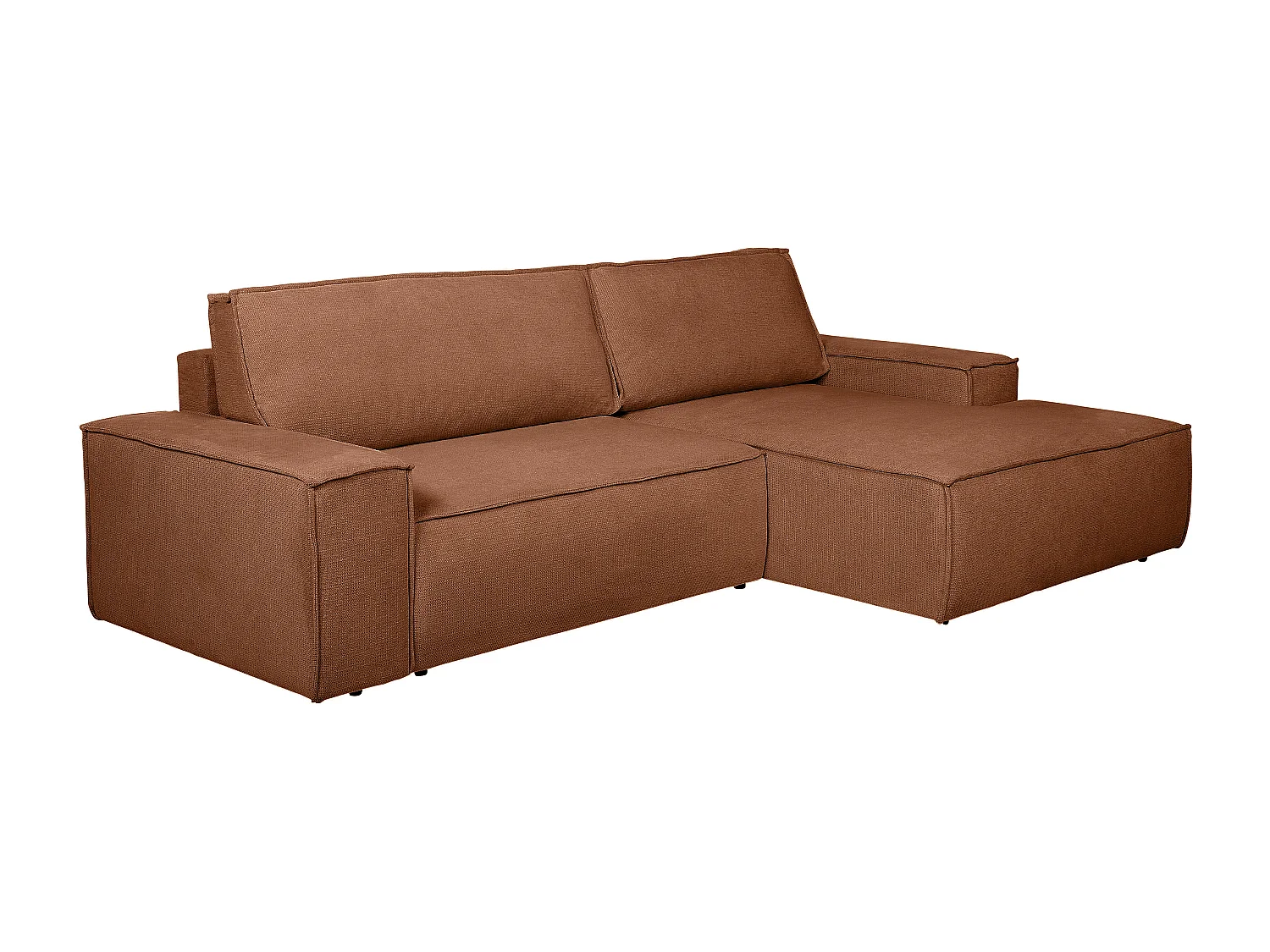 Sofá cama rinconera derecha de tela texturizada terracota AMELIA