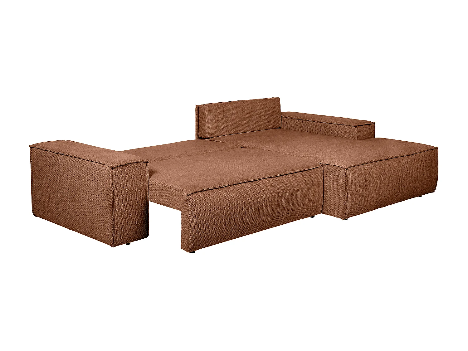 Sofá cama rinconera derecha de tela texturizada terracota AMELIA