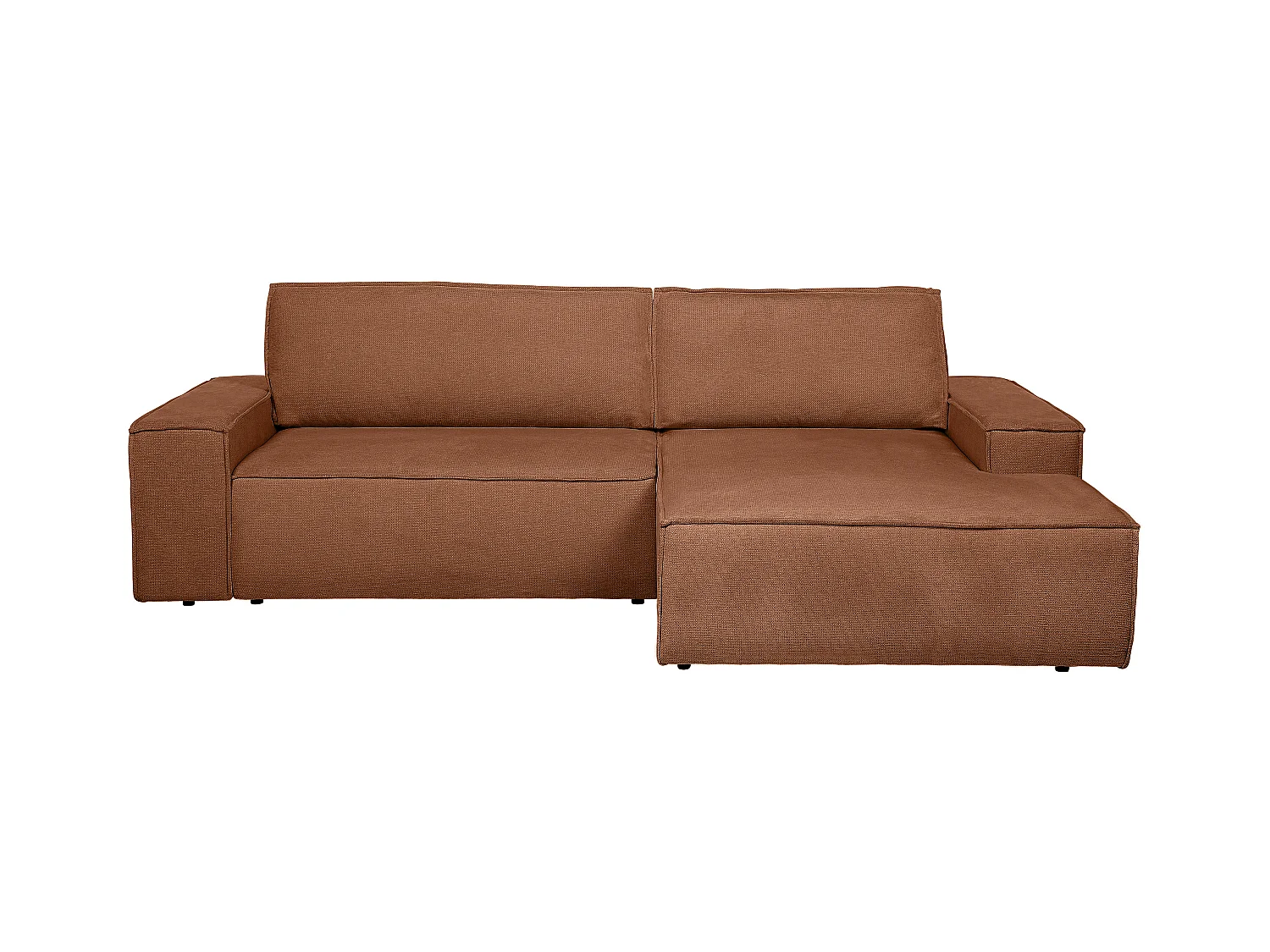 Canapé d'angle droit convertible en tissu texturé terracotta AMELIA