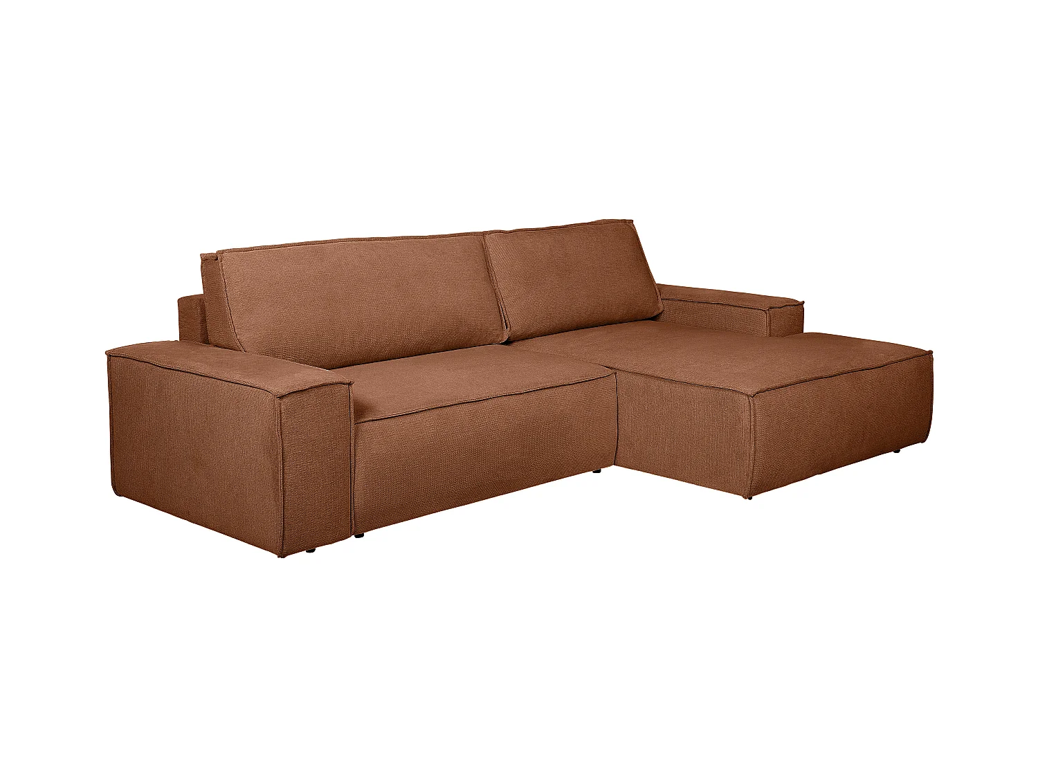 Canapé d'angle droit convertible en tissu texturé terracotta AMELIA