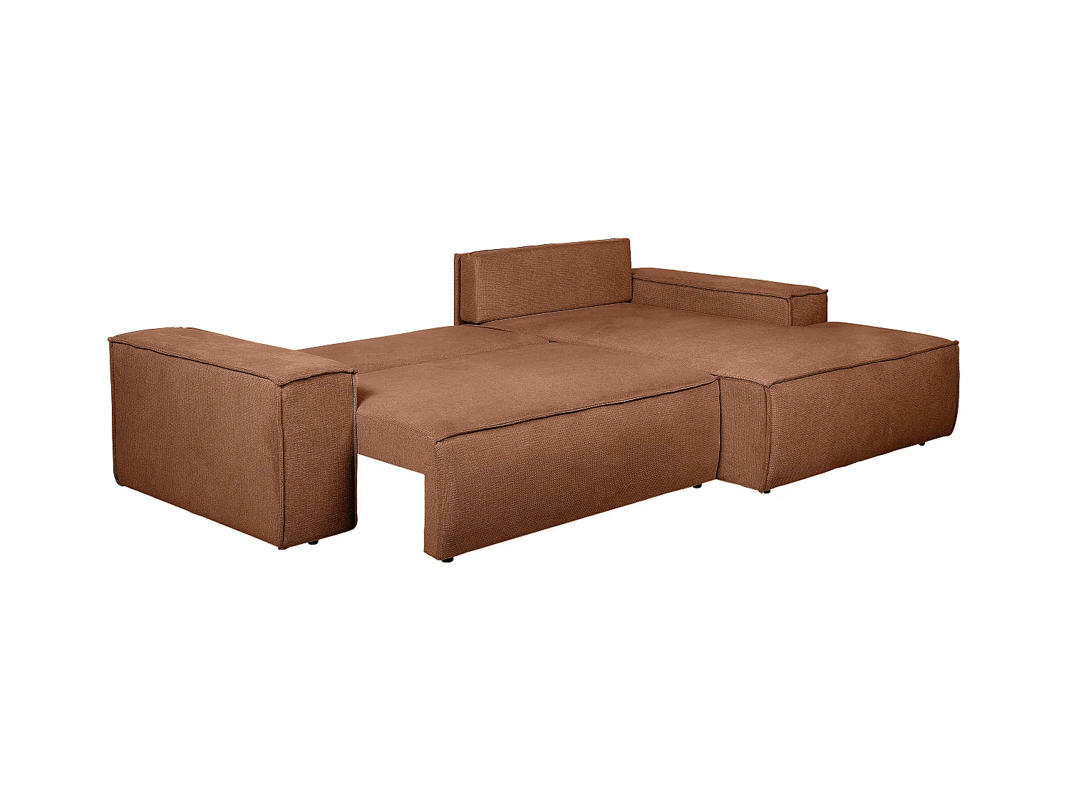 Canapé d'angle droit convertible en tissu texturé terracotta AMELIA