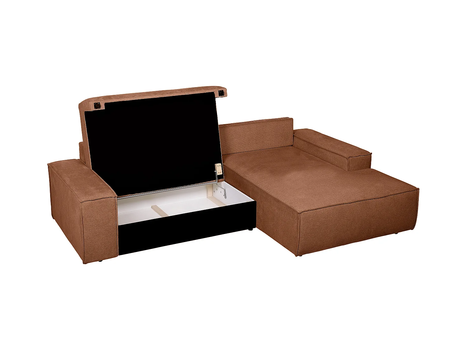 Canapé d'angle droit convertible en tissu texturé terracotta AMELIA