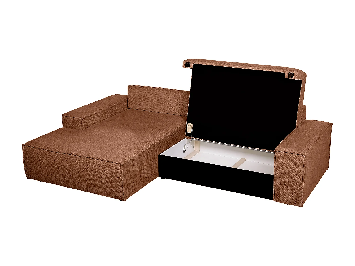 Sofá cama rinconera izquierda de tela texturizada terracota AMELIA