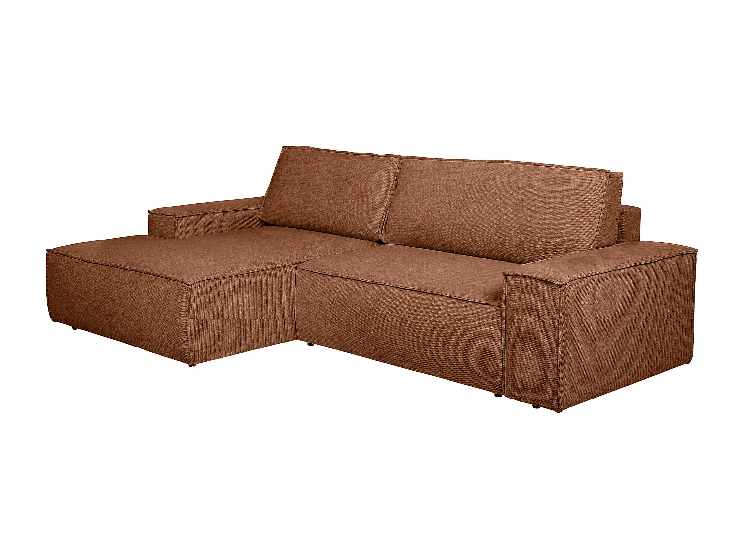 Canapé d'angle gauche convertible en tissu texturé terracotta AMELIA