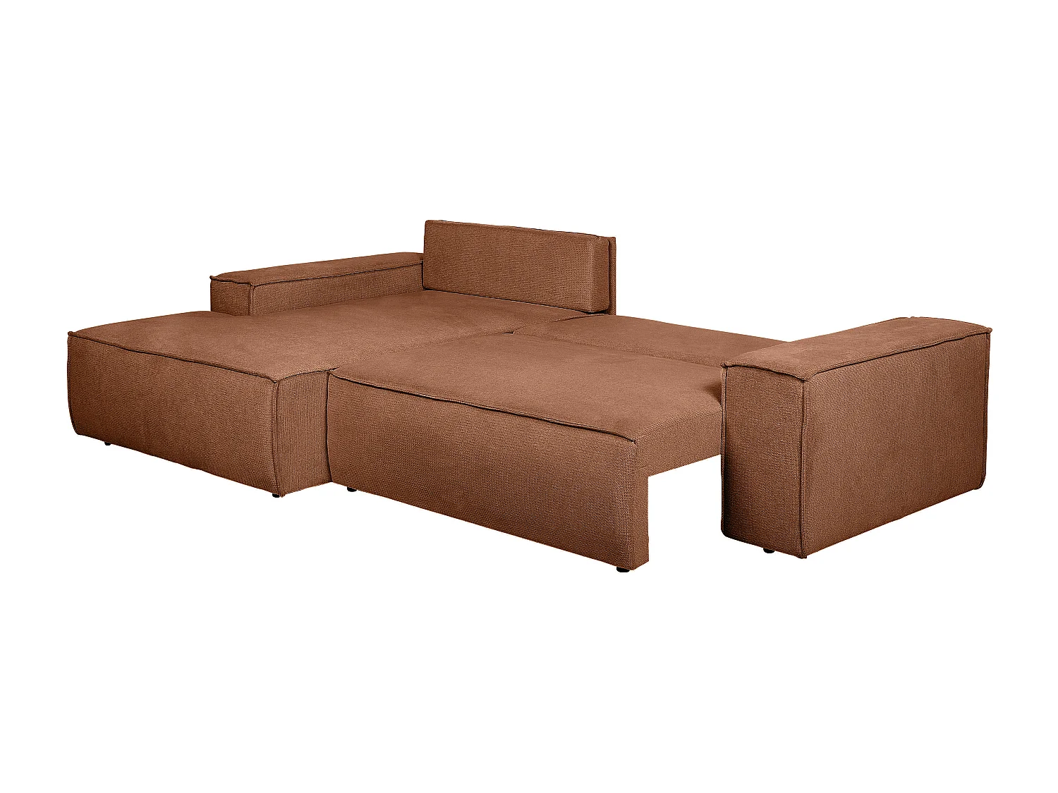 Canapé d'angle gauche convertible en tissu texturé terracotta AMELIA