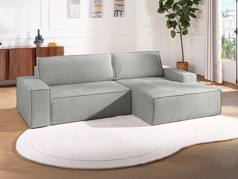 Canapé d'angle droit convertible en tissu texturé gris AMELIA