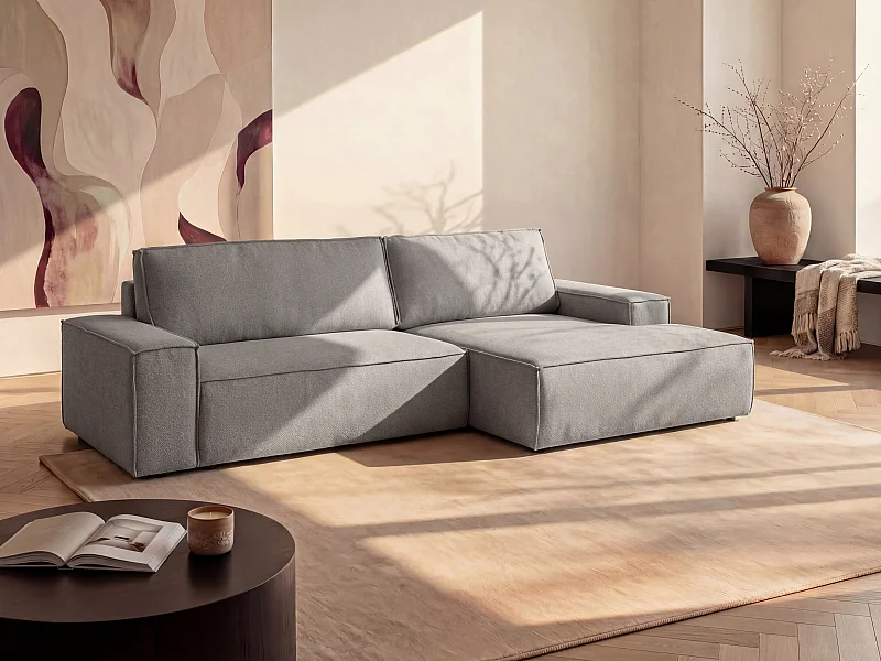 Ecksofa mit Schlaffunktion - Ecke rechts - Strukturstoff - Grau - AMELIA