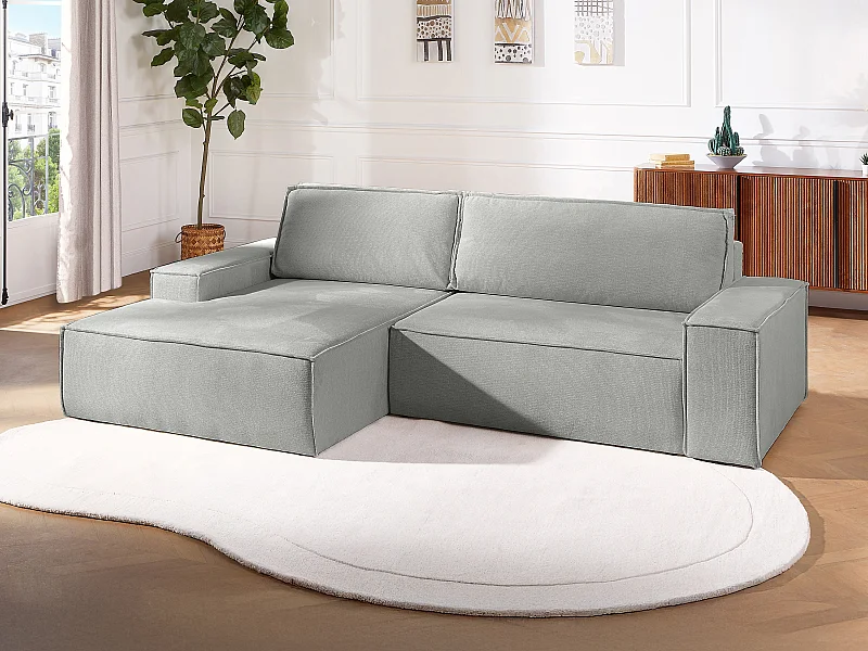Canapé d'angle gauche convertible en tissu texturé gris AMELIA
