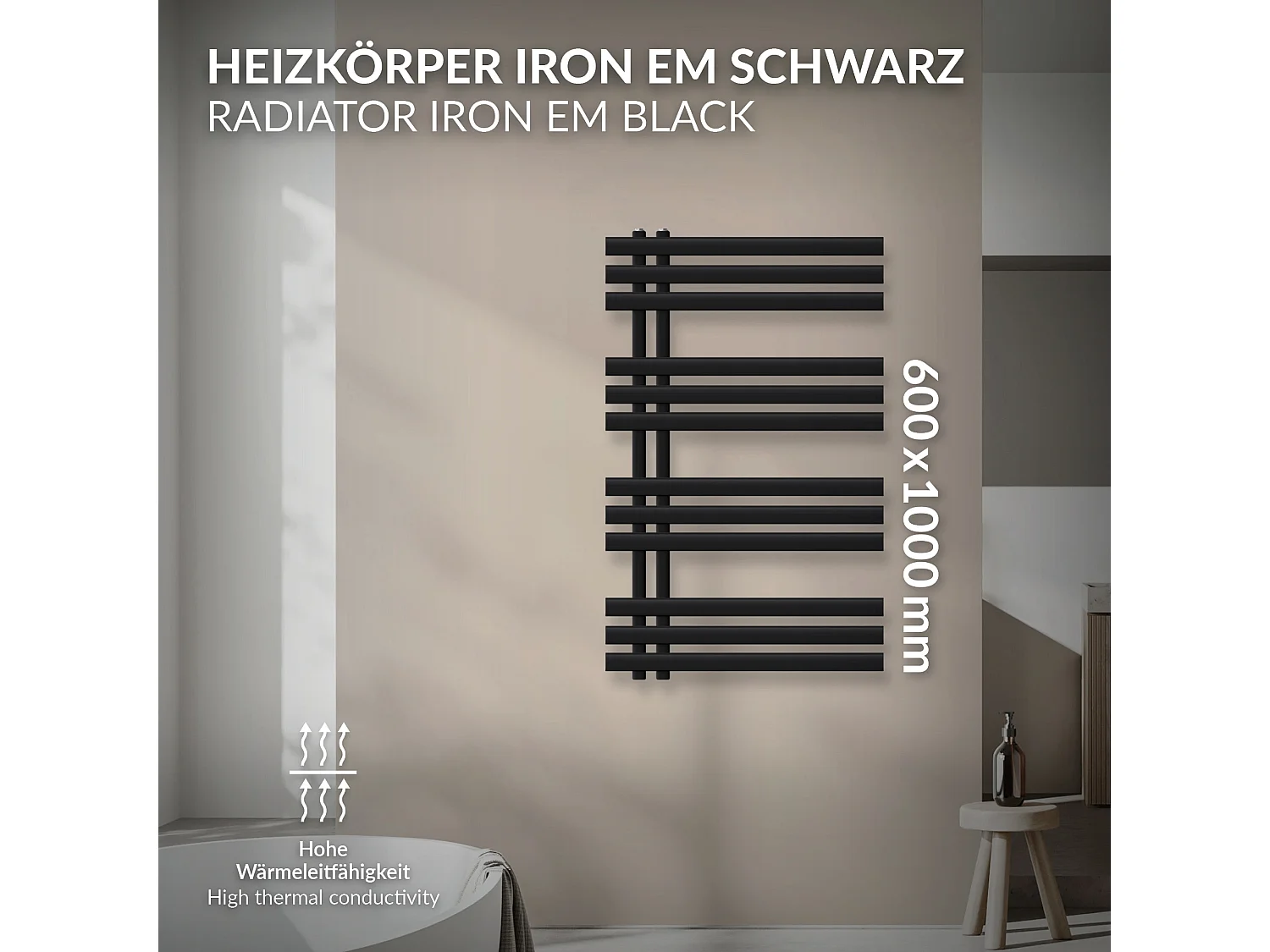 Iron EM Radiator Radiateur sèche-serviettes Radiateur de salle de bain noir 600x