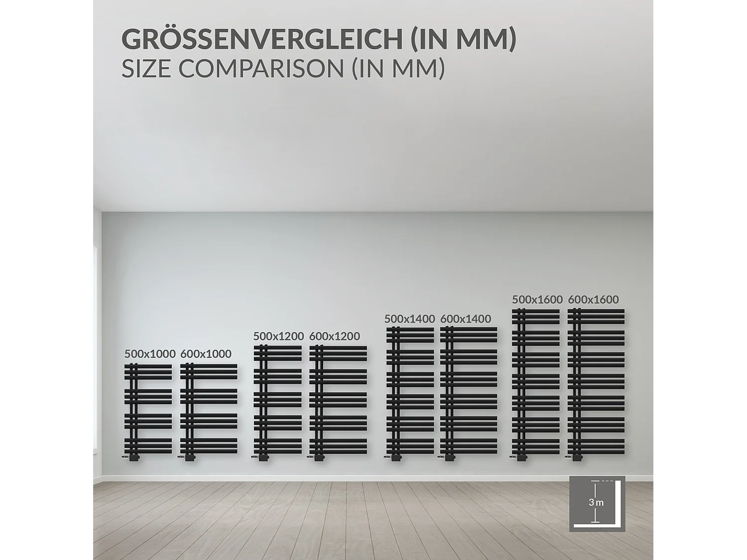 Radiatore EM in ferro Radiatore per asciugamani Radiatore per bagno nero 500x140