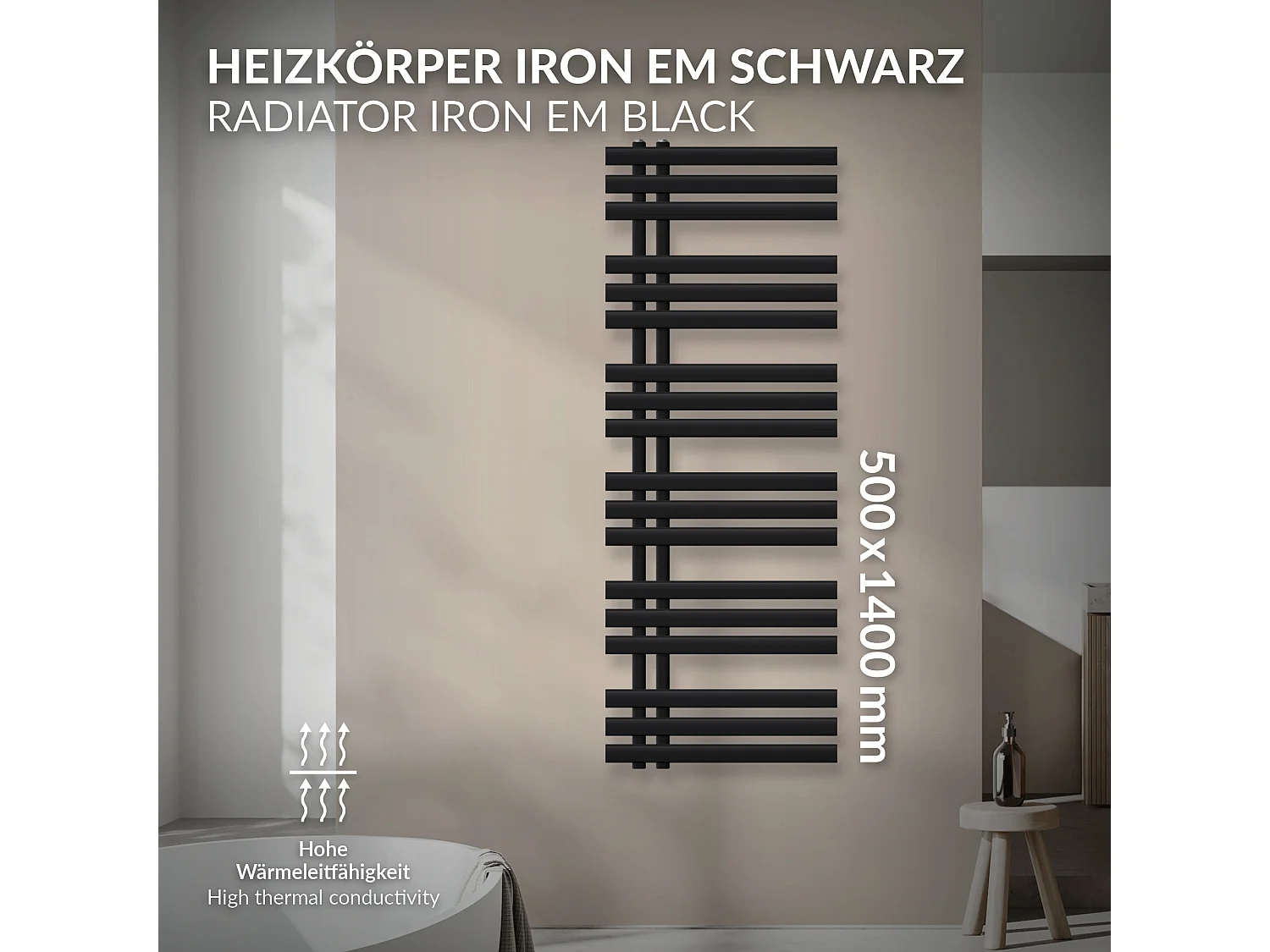 Iron EM Radiator Radiateur sèche-serviettes Radiateur de salle de bain noir 500x