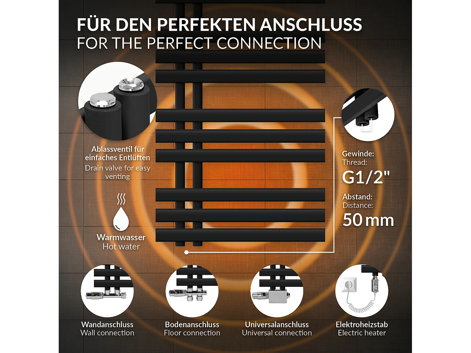 Iron EM Radiator Radiateur sèche-serviettes Radiateur de salle de bain noir 500x