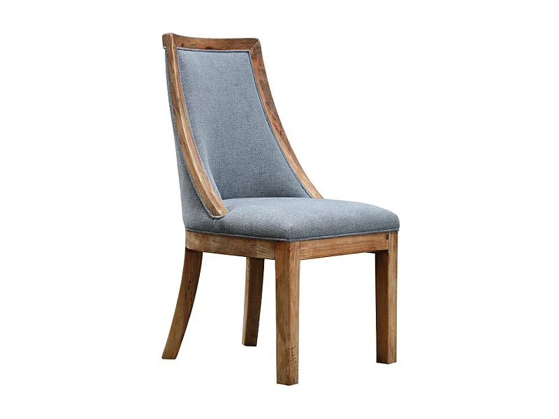 Chaise en tissu gris chiné et bois de pin massif recyclé - CHALET