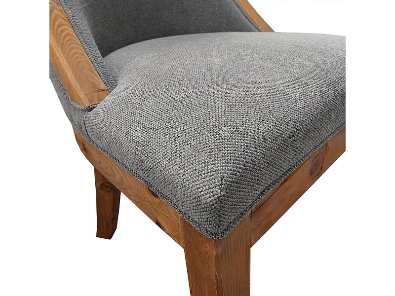 Chaise en tissu gris chiné et bois de pin massif recyclé - CHALET
