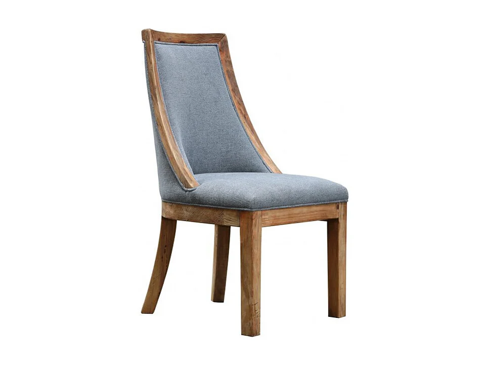 Chaise en tissu gris chiné et bois de pin massif recyclé - CHALET