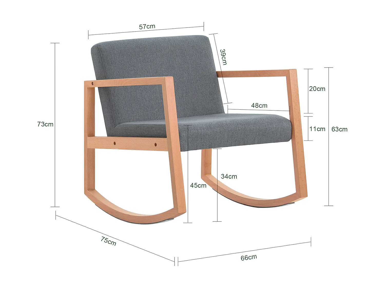 Sedia A Dondolo Da Soggiorno Poltrona A Dondolo Imbottita, Portata 114kg, Per Interni, Ufficio, Soggiorno, Grigio Chiaro, 66 X75x73cm, FST93-HG SoBuy