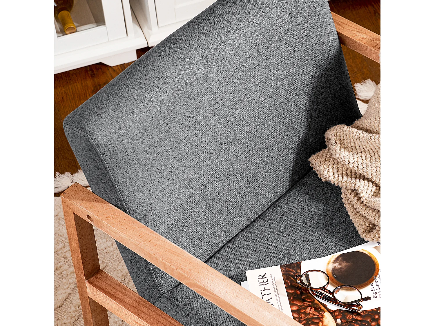 Sedia A Dondolo Da Soggiorno Poltrona A Dondolo Imbottita, Portata 114kg, Per Interni, Ufficio, Soggiorno, Grigio Chiaro, 66 X75x73cm, FST93-HG SoBuy