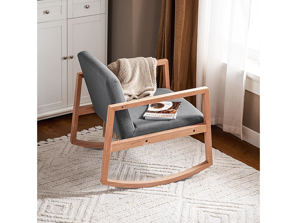 Sedia A Dondolo Da Soggiorno Poltrona A Dondolo Imbottita, Portata 114kg, Per Interni, Ufficio, Soggiorno, Grigio Chiaro, 66 X75x73cm, FST93-HG SoBuy