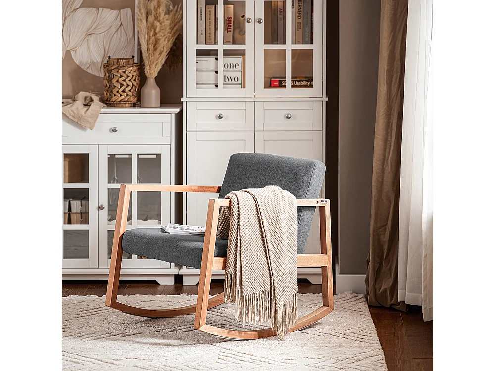 Sedia A Dondolo Da Soggiorno Poltrona A Dondolo Imbottita, Portata 114kg, Per Interni, Ufficio, Soggiorno, Grigio Chiaro, 66 X75x73cm, FST93-HG SoBuy