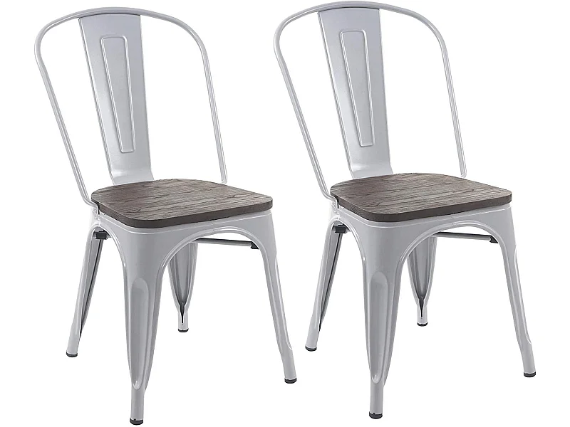 2 chaises de salle à manger style industriel factory métal gris et assise en bois CDS04440