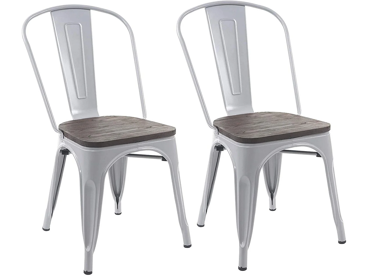 2 chaises de salle à manger style industriel factory métal gris et assise en bois CDS04440