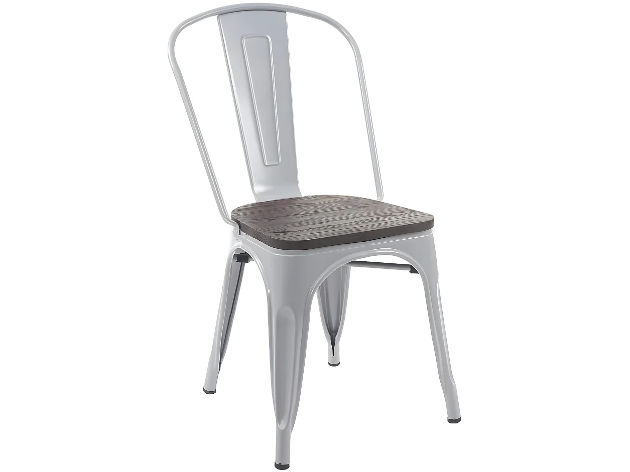 2 chaises de salle à manger style industriel factory métal gris et assise en bois CDS04440