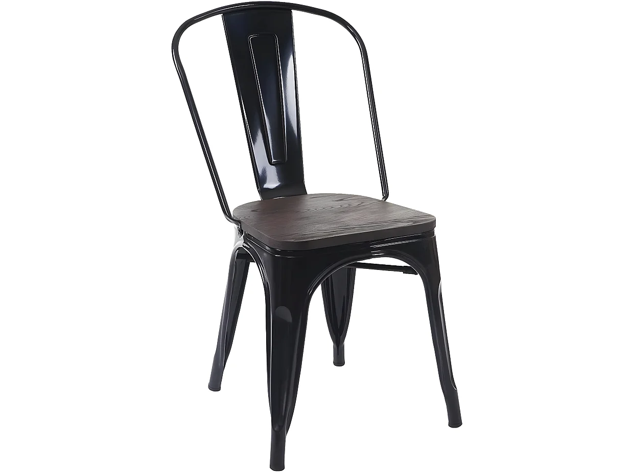 2 chaises de salle à manger style industriel factory métal noir et assise en bois CDS04441