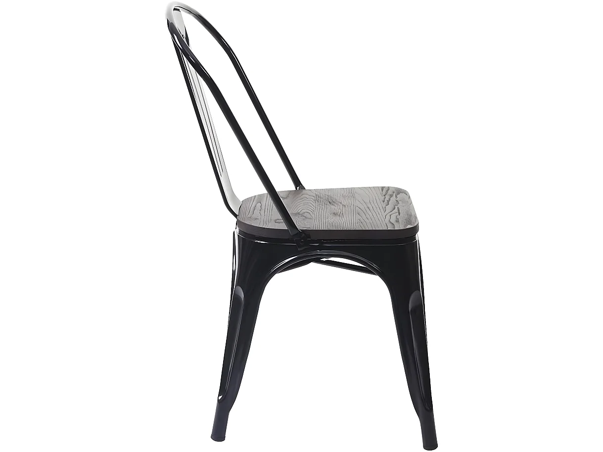 2 chaises de salle à manger style industriel factory métal noir et assise en bois CDS04441