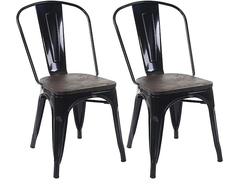 2 chaises de salle à manger style industriel factory métal noir et assise en bois CDS04441
