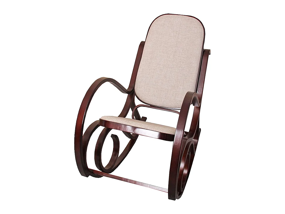 Silla mecedora rocking chair aspecto retro madera maciza aspecto nogal tela/textil beige FAB04043