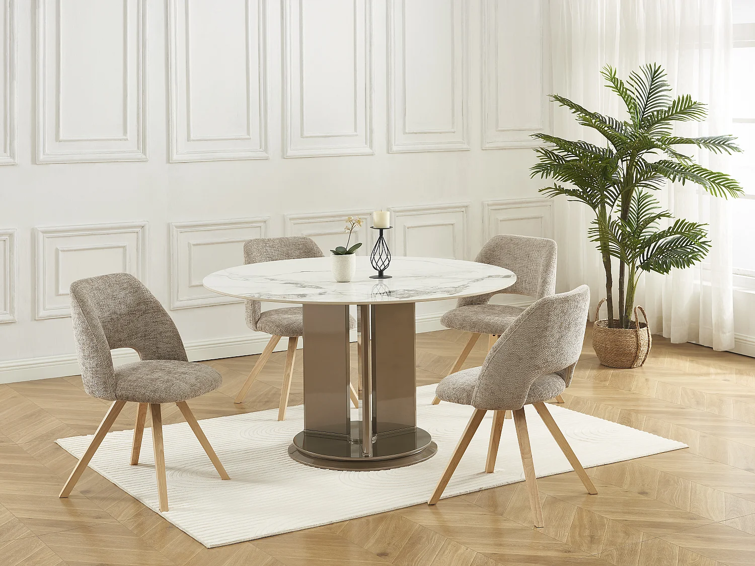 Lot de 2 chaises en tissu et bois d'hévéa - Taupe - VESIANI