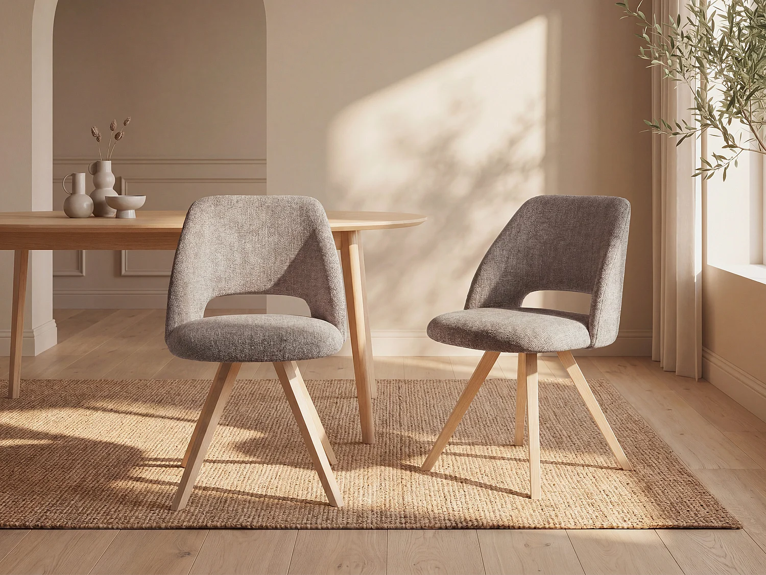 Stuhl 2er-Set - Stoff & Kautschukholz - Taupe - VESIANI